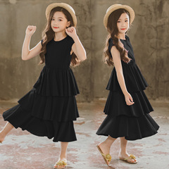 2023 Girls Summer New Dress Medium and Large Children Korean Style Literary Long Dress Pure Cotton Girl Cake Beach Dress