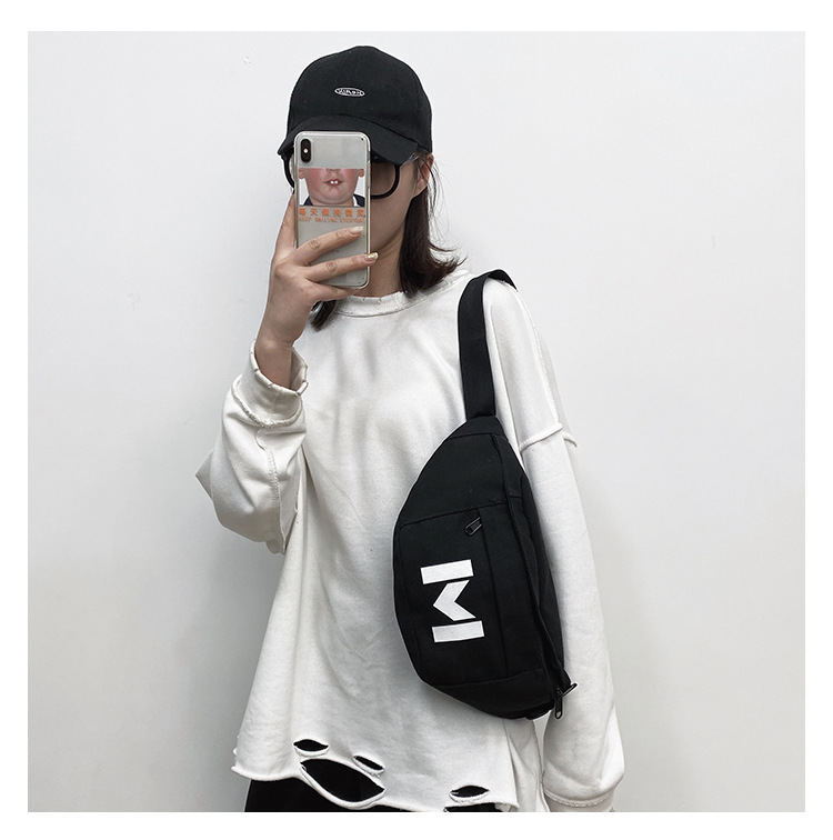 Koreanische All-match-canvas-brusttasche Für Studenten Im Ins-stil, Japanische Harajuku-straße Im Harajuku-stil, Ulzzang-freizeit-umhängetasche Für Frauen display picture 28