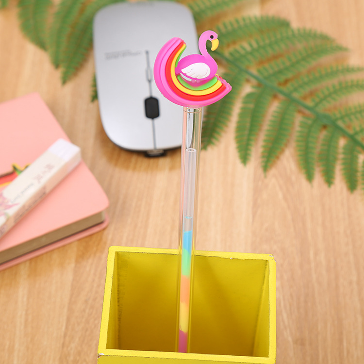 Coreano de dibujos animados unicornio fluorescente pluma de gel estudiante fluorescente marcador multicolor Flamingo color pluma de gel