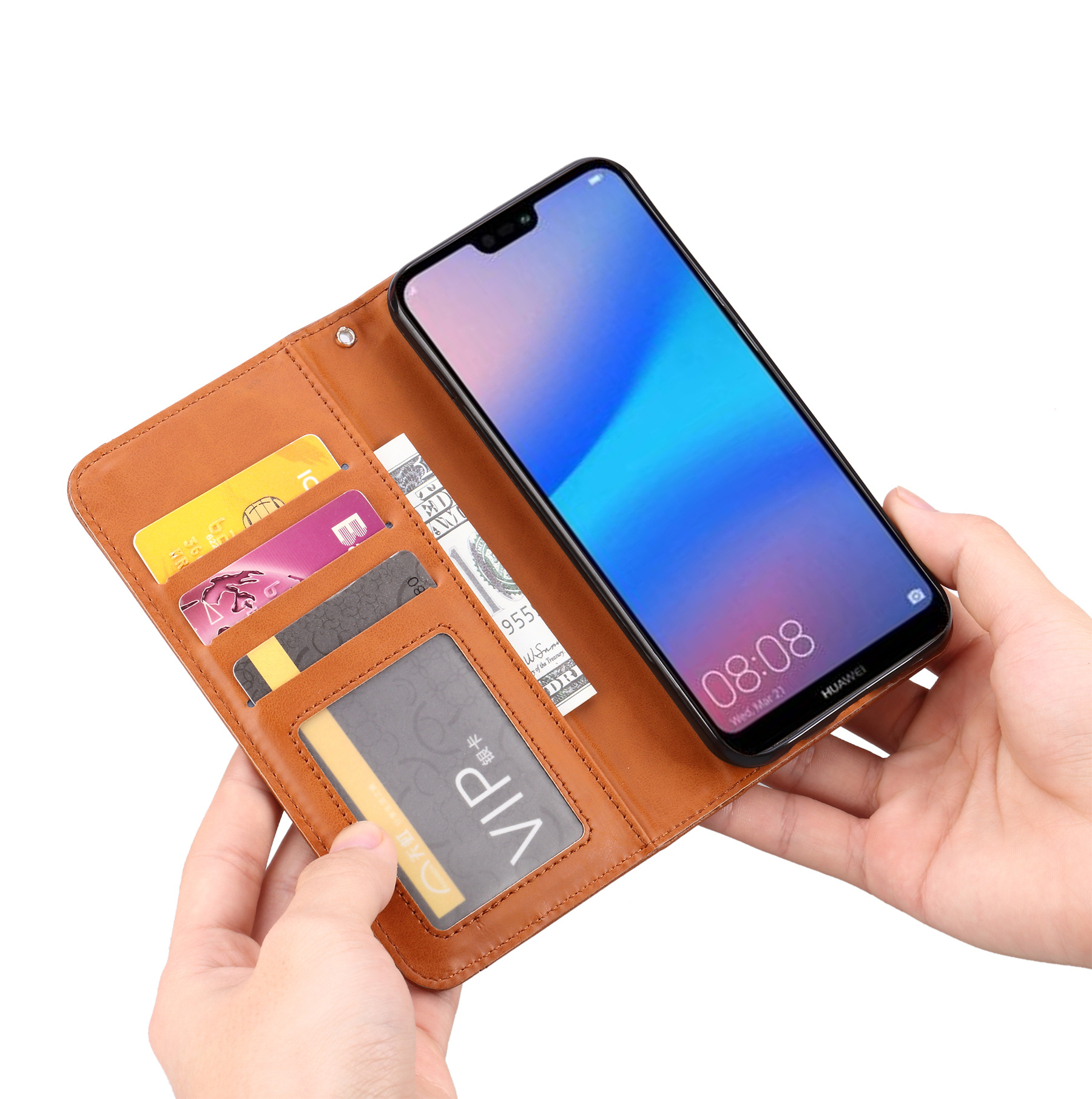 Aplicable a Huawei P30 Lite Funda de cuero amasar Tarjeta de cuero magnético Funda protectora P30lite teléfono móvil caso
