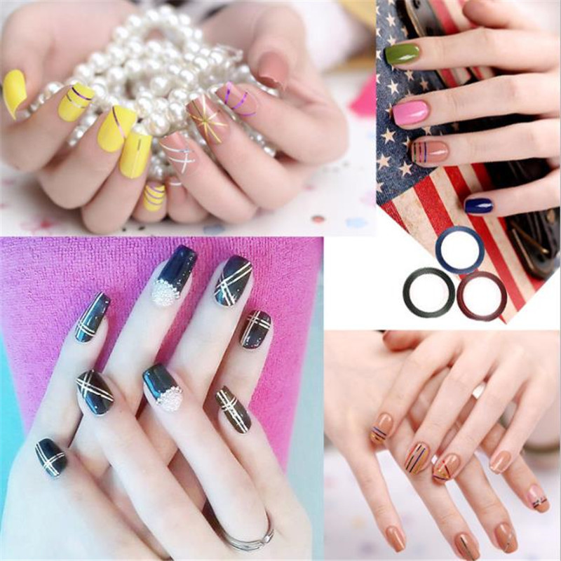 Directo de fábrica del arte del clavo de Oro y Plata línea de pegatinas con adhesivo láser pintado línea uñas pegatinas 36 colores 20m en stock