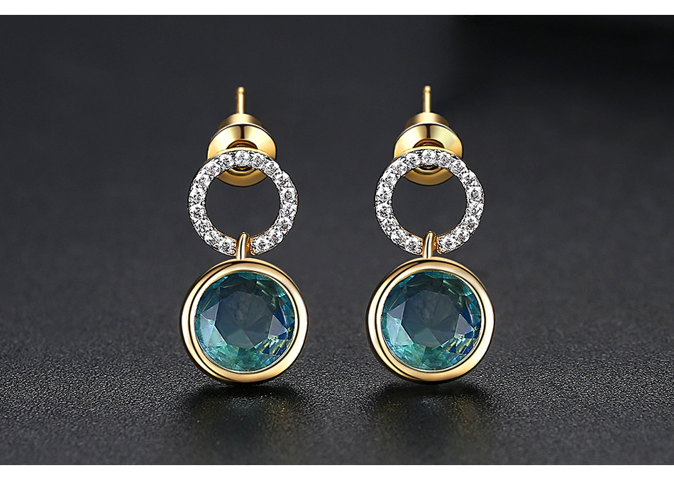 Stud Tourmaline Colored Diamond Zircon Round Earrings Fashion Jewelry Wholesale display picture 3