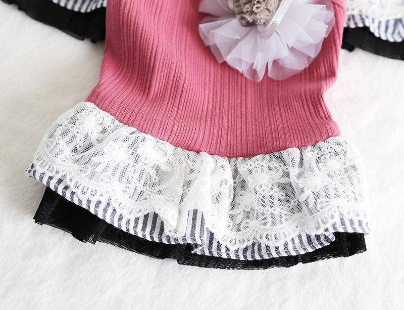 竖条胸花拼布裙