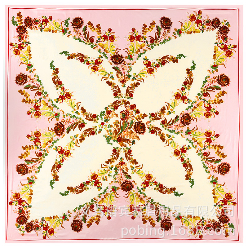 European And American New Style Silk Scarf Butterfly Flower Print 130cm Large Square Scarf display picture 6