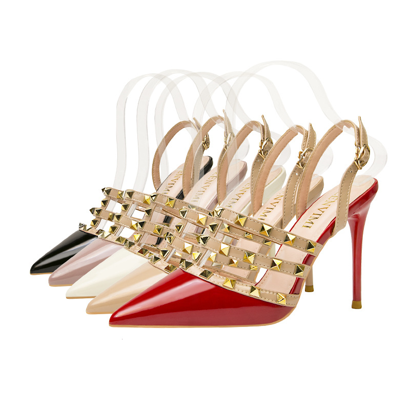 9268-25 Slender Riveted Women's Sandals, Slender heels, Empty Women's Shoes