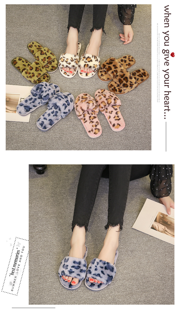 women s leopard print plush slippers  NSPE10031