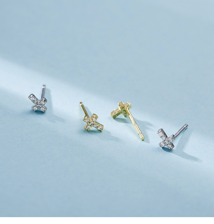 1g Weight Zircon Inlay Material Ear Studs Classification 1 Pair Quantity 1 Pair Simple Style Cross Sterling Silver Inlay Zircon Ear Studs