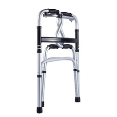 Aluminum alloy walker with height-adjustable senior walking aid, lightweight, foldable cane for assisted standing and walking, with wheels