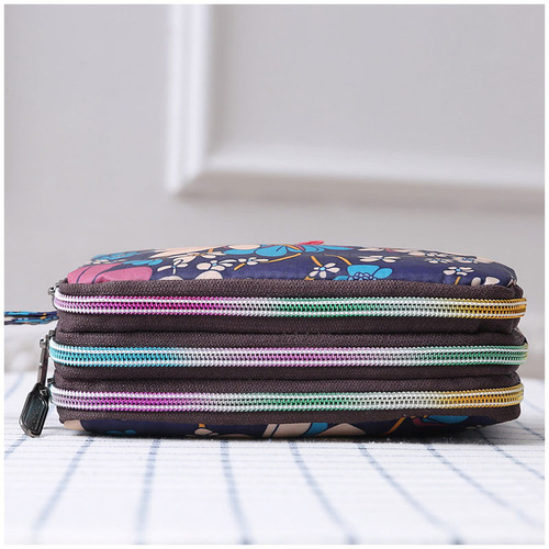Women's Clutch Canvas Art Three-Layer Long Wallet Women's Handbag Large Capacity Key Coin Purse Casual Mobile Phone Bag