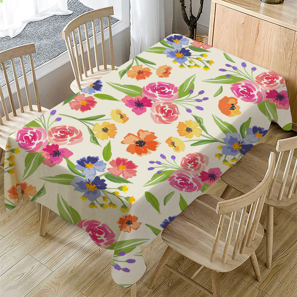 跨境热销 亚马逊爆款彩色花卉棉麻桌布批发 亚麻茶几台布餐桌布