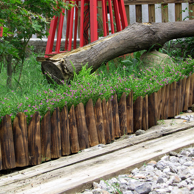 防腐圆形木栅栏碳化圆木围栏木篱笆连木桩栅栏花园圆木护栏花园|ms