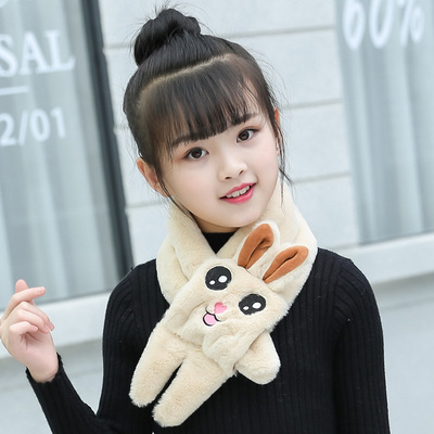 韩版冬季新款交叉围脖宝宝男女仿兔毛绒时尚加厚保暖儿童围巾批发
