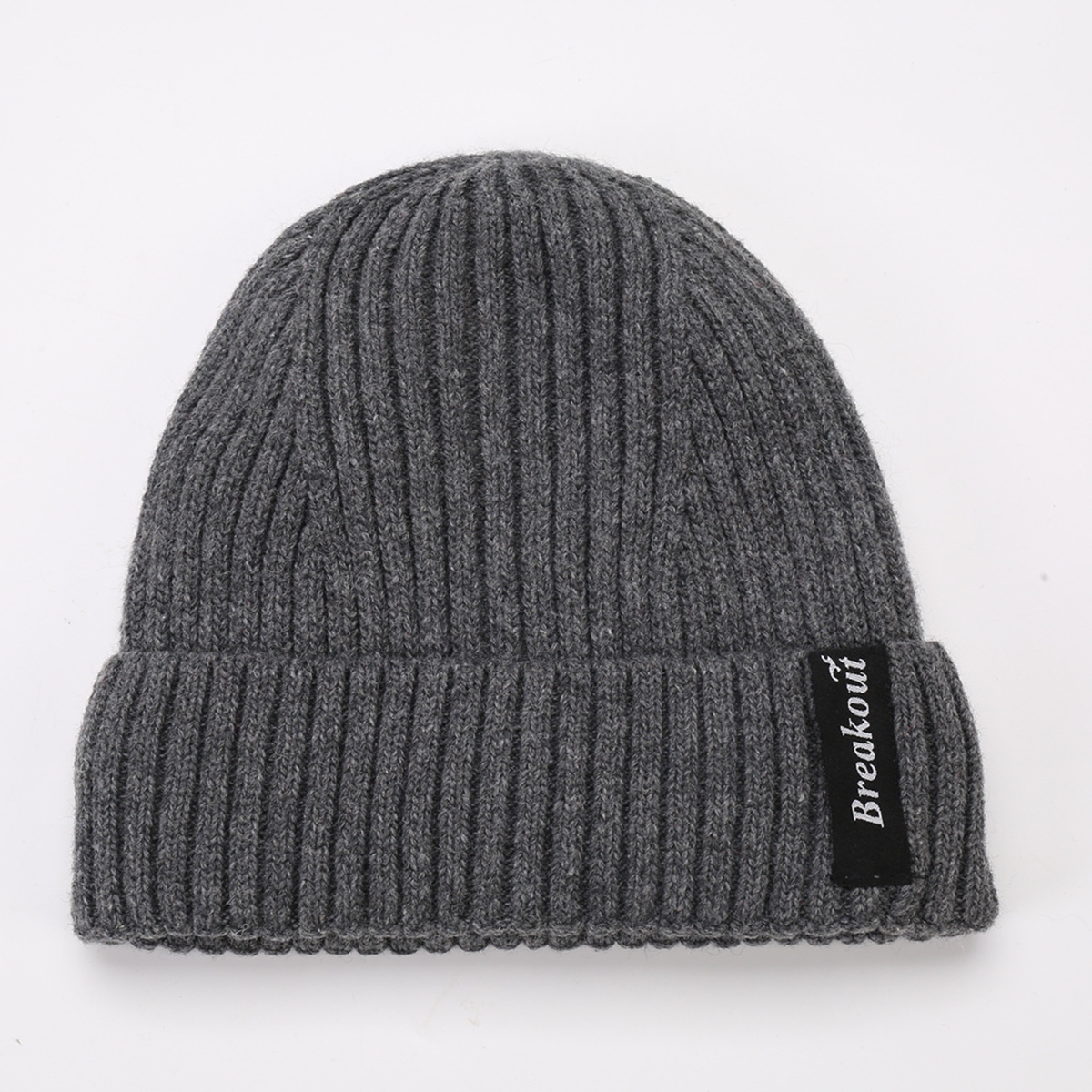 Cappello da uomo in lana calda lavorato a maglia con lettera adesiva con bordo arricciato a righe dritte in velluto autunno e inverno da donna_voghion.com