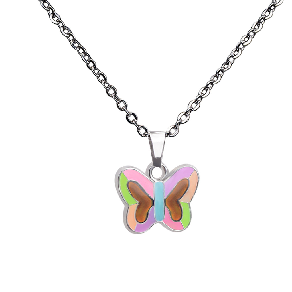 Fluorescent Luminous Butterfly Heart Pendant Color Changing Necklace display picture 26