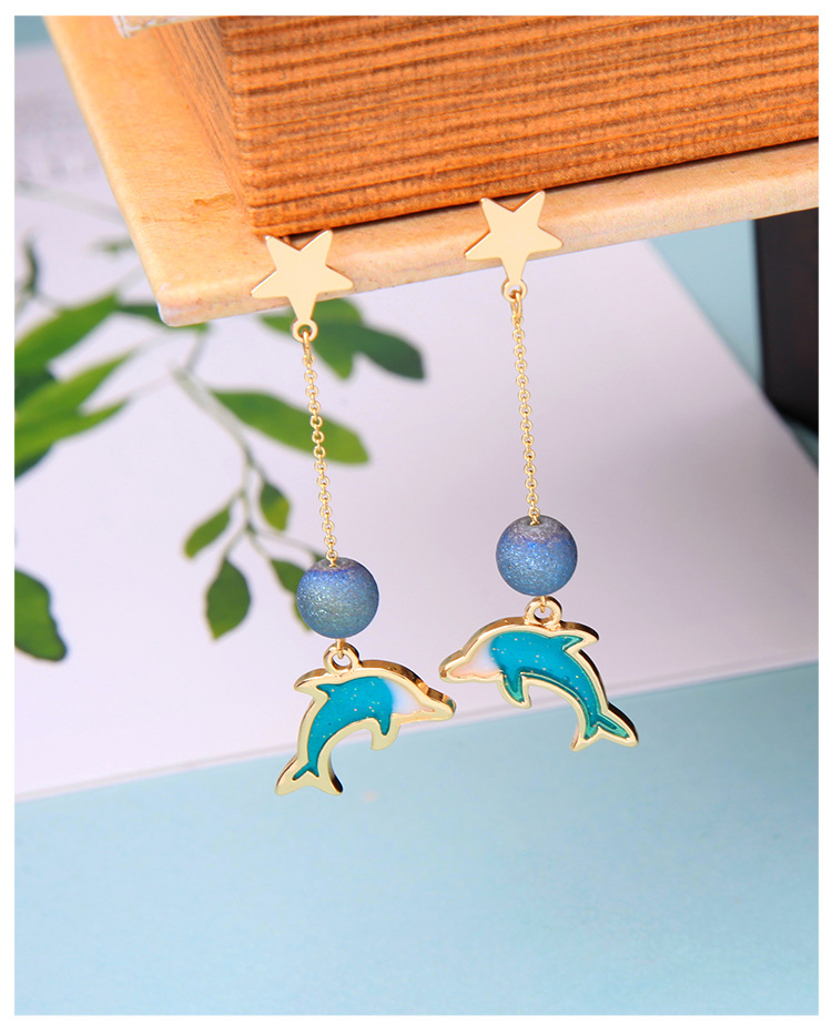 S925 Silver Pin Enamel Dripping Oil Cute Dolphin Earrings Earrings Women Long Earrings display picture 10