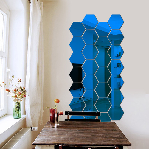 12.6X11 and 10X8.7 hexagonal mirror wall sticker direct factory supply, non-toxic and environmentally friendly with backing adhesive, 3D effect