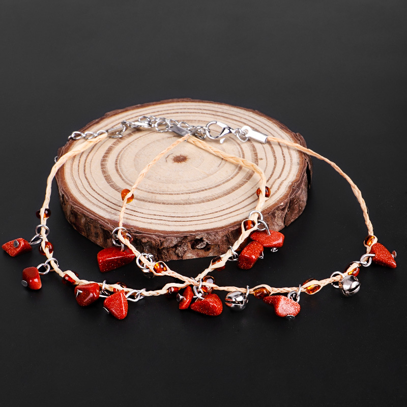 Bohemian Geometric Alloy Straw Braid Artificial Gemstones Womenu0027S Anklet