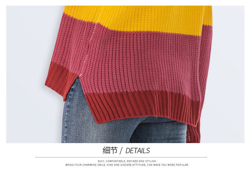 round neck pullover knitted striped sweater top NSYH7453