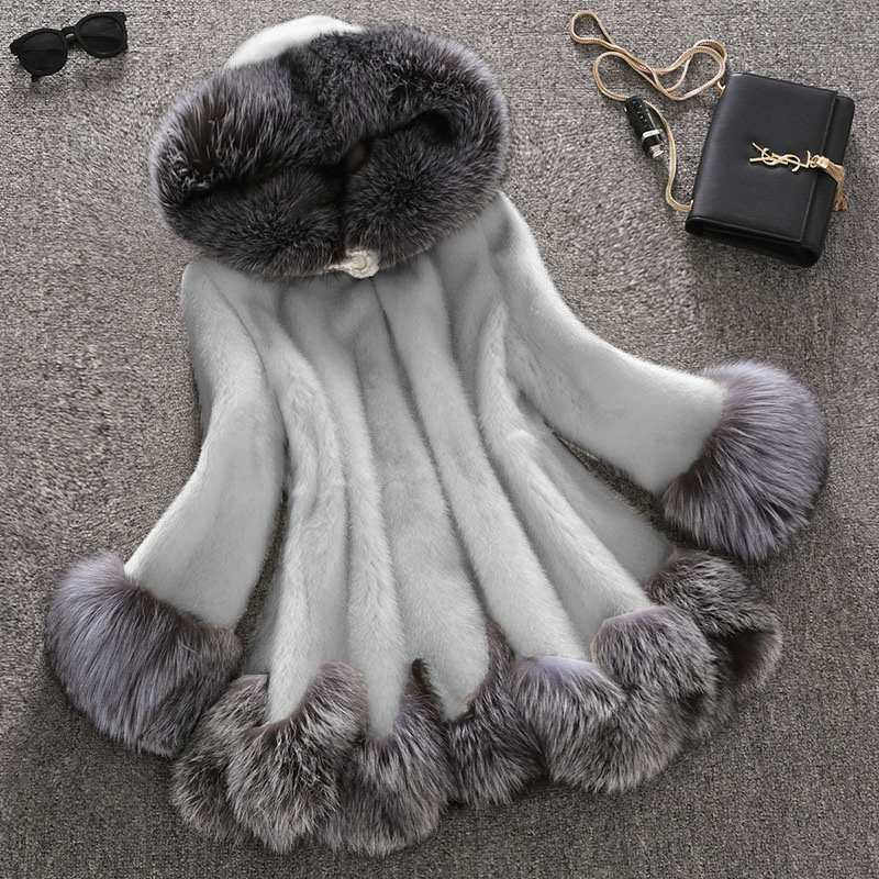 2021 New Fur Coat In Autumn And Winter Women's Medium And Long Mink Fur Fox Collar Imitation Fur Women's Coat