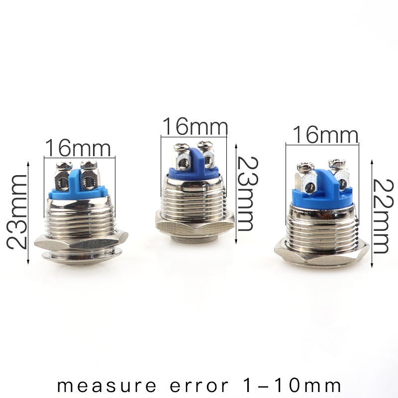 Cross-border 16mm screw foot self-resetting flat head high head spherical waterproof metal push button switch