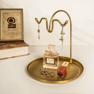 網紅輕奢飾品首飾架雙層托盤桌面化妝品置物架創意全銅旋轉收納盤