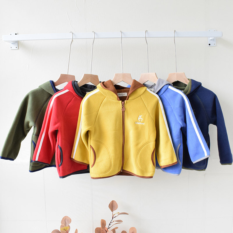 儿童摇粒绒外套连帽春秋男女童拉链上衣开衫宝宝外穿保暖抓绒衣服|ru