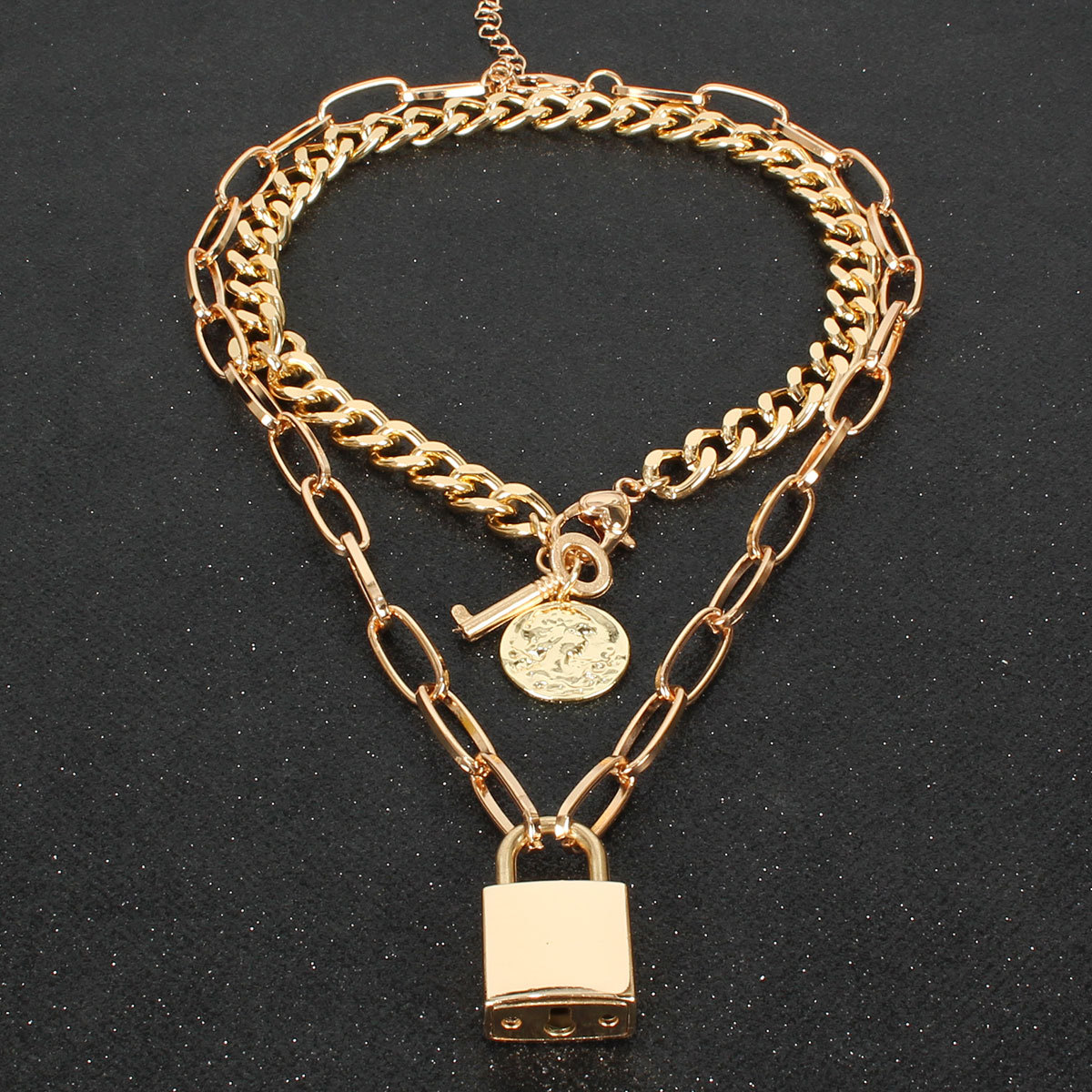 Item Fashion Pop Wild Multi-layer Metal Chain Lock Necklace Female display picture 10