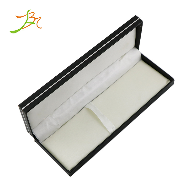 文港厂批发塑料礼品笔盒 现货黑色烫银线翻盖笔盒可印刷LOGO