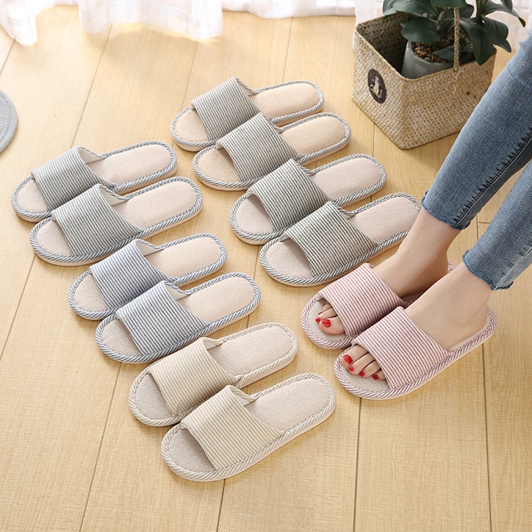 Factory direct supply indoor slippers wood floor home slippers men and women couples slippers linen slippers wholesale