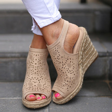 外贸款19夏季新品时尚高跟坡跟扣带鱼凉鞋女40-43 Sandals