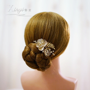 Xinyi beaded metal petal side clip bridal wedding headdress wedding dress jewelry