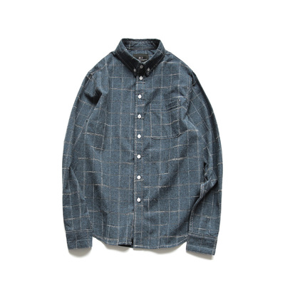 LUOYE洛野 2019春季新款两色磨毛格子长袖衬衫C05