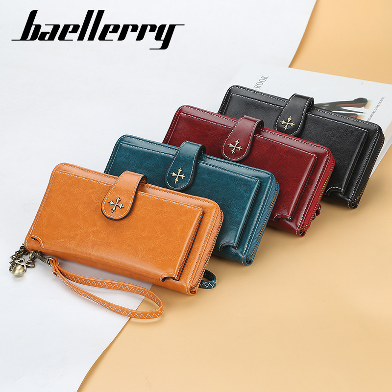 Korean Multi Function Zipper Mobile Phone Oil Wax Leather Buckle Fringe Bag Wallet