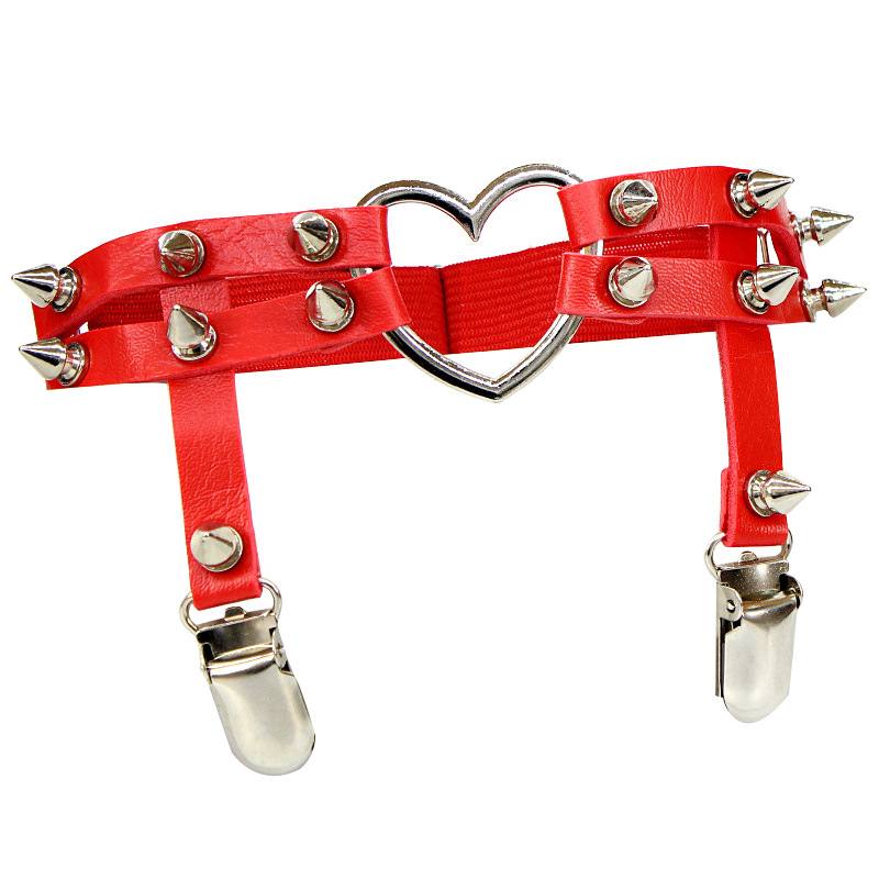 Factory Hot Sale European American Harajuku Punk Love Heart-shaped Leather Handmade Rivet Punk Hip Hop Leg Ring Ankle Ring Garter display picture 2