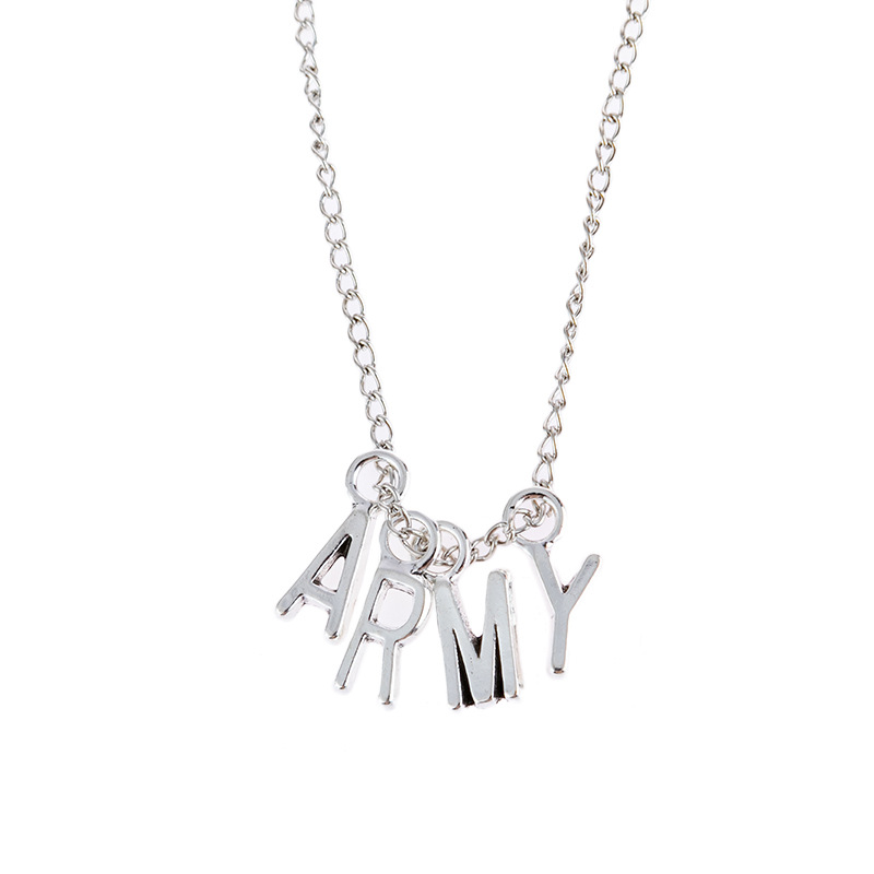 欧美时尚精品 韩国明星周边朴智旻jimin 同款粉丝俱乐部粉丝名army字母项链 Fhsjp