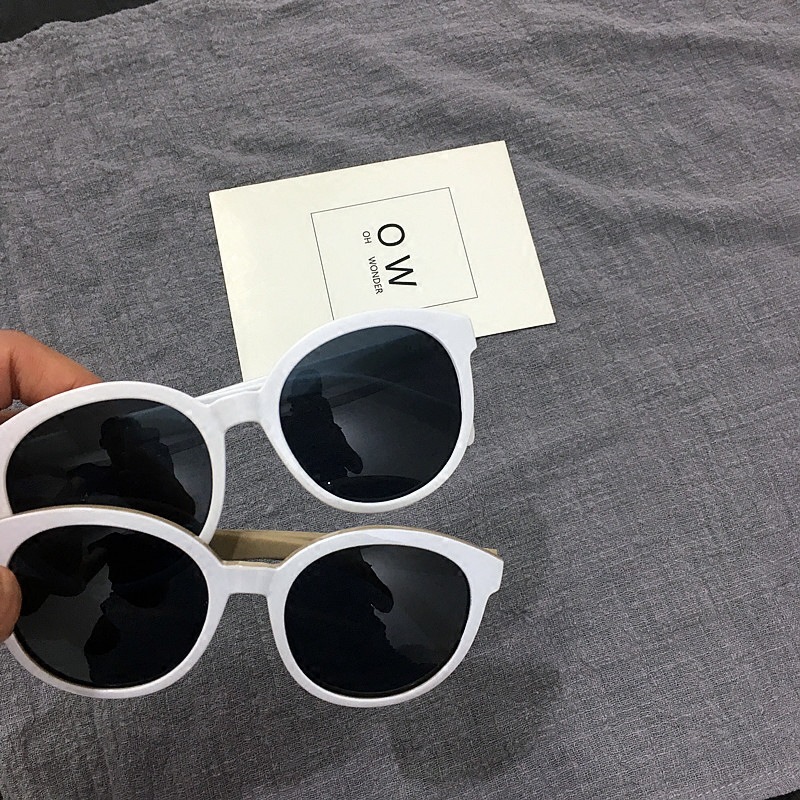 Korean-style Harajuku Sunglasses Women's Retro Round-frame Sunglasses Off-white Frame Face-fixing Jelly Powder Glasses