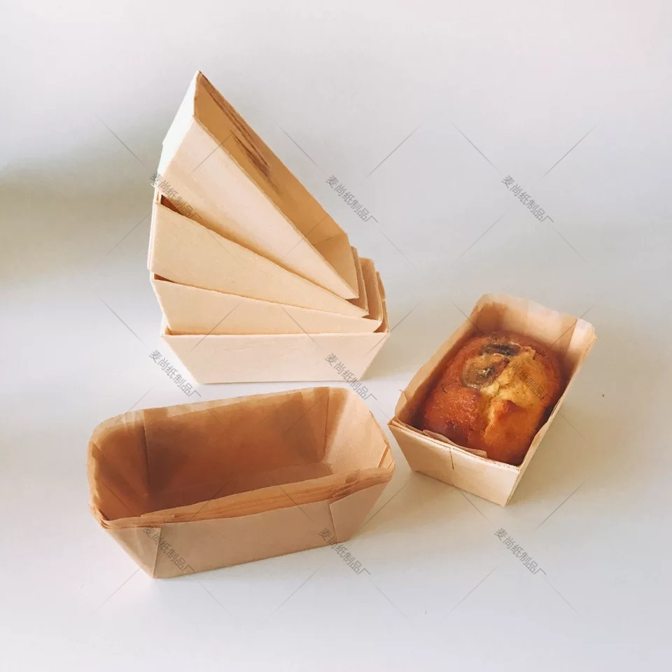 Calidad Alimentaria Resistente a altas temperaturas tamaño pequeño rectangular molde de pastel de madera hornear papel taza pastel molde de madera bandeja de madera