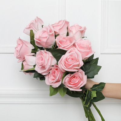Qi Hao simulation 40CM2 Moisture rose [Promotion and drainage]Hand stick artificial flower Artificial flowers silk flower