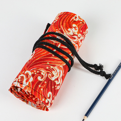 Japanese style printed canvas pen curtain 12 24 36 48 72 holes large capacity pencil bag sketch color pencil box
