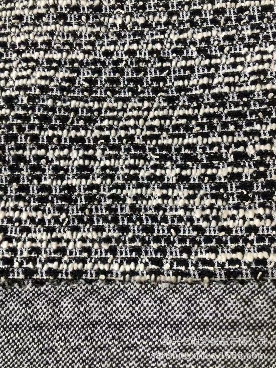 供应针织 小香风面料 黑白大肚纱提花面料