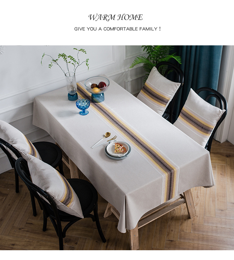 Runner moderno in cotone e lino impermeabile con motivo a onde, tovaglia geometrica ricamata, tovaglia rettangolare per tavolino da caffè, sala da pranzo_voghion.com