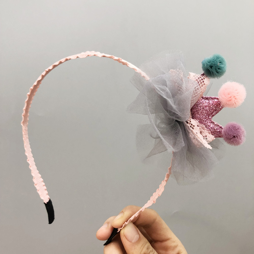 110g Weight Hair Accessories Classification Plaid, Crown Pattern Kid'S Gender Epoxy Design Pink, Purple, Silver Color Cute Sequin Crown Colorful Ball Net Yarn Children's Headband 1