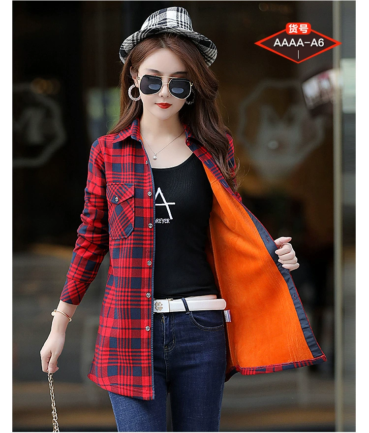 New Women Velvet Thick Warm Long Plaid Shirts Female Long Sleeve Tops M-3XL Size Female Winter Blouses Blusas Femininas Chemise long sleeve tops