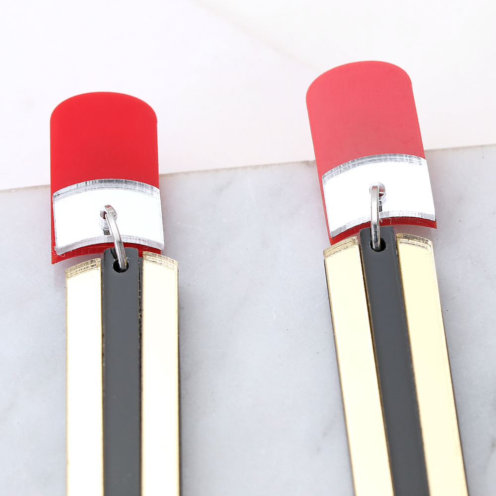 Fashion Fun Exaggerated Earrings Creative Funny Pencil Stationery Acrylic Tassel Earrings Wholesale display picture 3