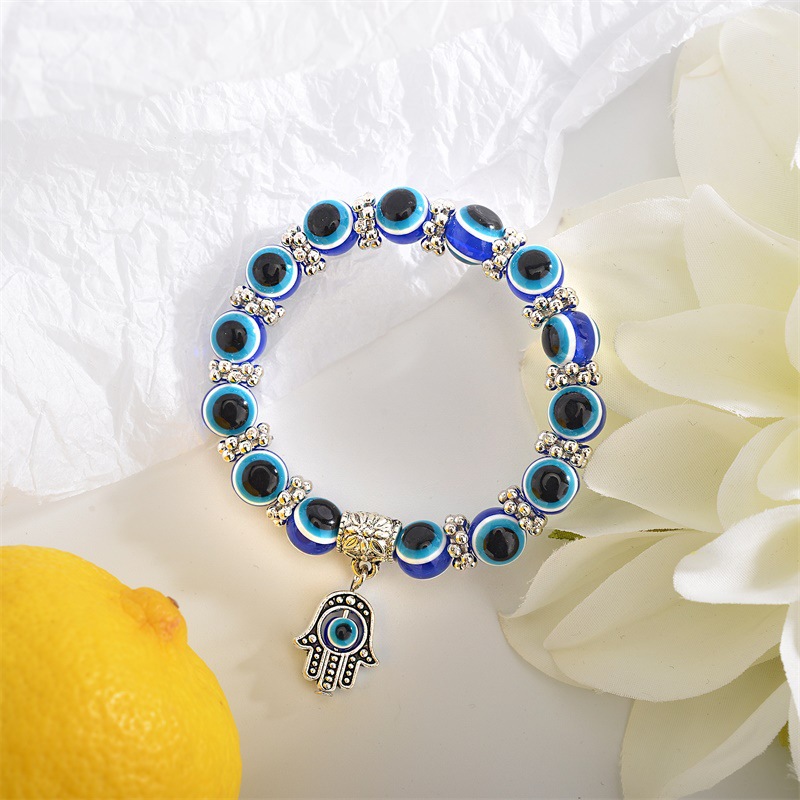 Retro Blue Eye Fatima's Hand Beads Bracelet display picture 5