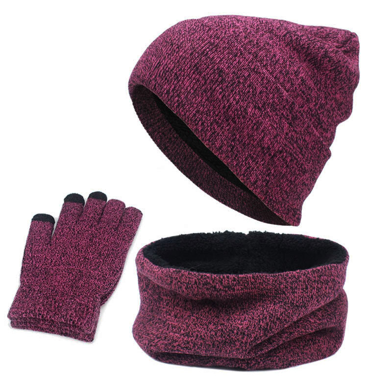 Fleece Three-piece Warm Suit Hat Scarf Touch Screen Gloves