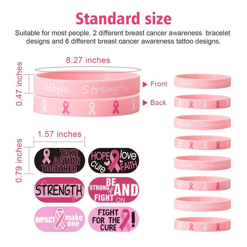 Hope strength faith courage silicone bracelet wristband breast cancer