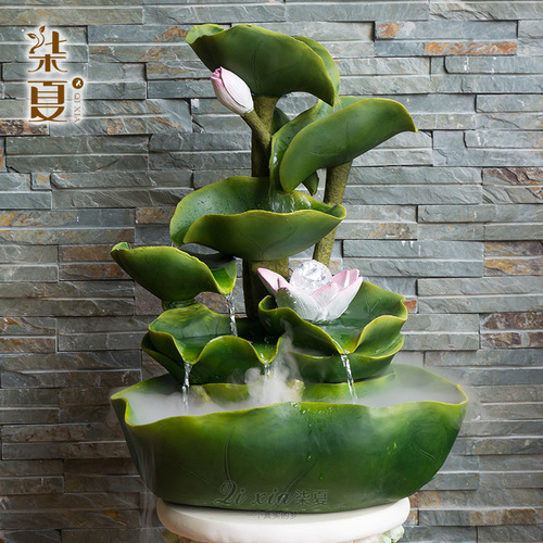 Office lotus leaf artificial mountain circulating water decorative resin craft fountain water landscape living room creative decoration wholesale