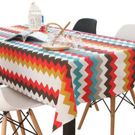 美式跨境桌布条纹棉麻布艺 简约轻奢韩式儿童餐桌布家用台布批发