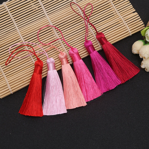 8CM Short and Fat Tassel Anti-Wrinkle Vertical Silk Ribbon Tassel Earrings Bookmark Fashion Hairpin Tassel 28 Colors